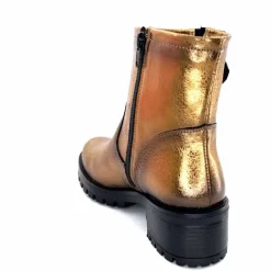 Rock|Bottines<follia dolce Bottines Bikers Ivoire Caici Cuir Bronze Or