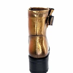 Rock|Bottines<follia dolce Bottines Bikers Ivoire Caici Cuir Bronze Or