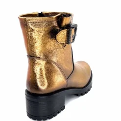Rock|Bottines<follia dolce Bottines Bikers Ivoire Caici Cuir Bronze Or