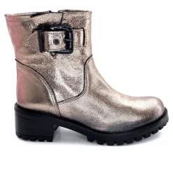 Rock|Bottines<follia dolce Bottines Bikers Ivoire Caici Cuir Métal Gris GrisMétal