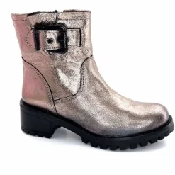 Rock|Bottines<follia dolce Bottines Bikers Ivoire Caici Cuir Métal Gris GrisMétal