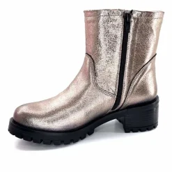 Rock|Bottines<follia dolce Bottines Bikers Ivoire Caici Cuir Métal Gris GrisMétal