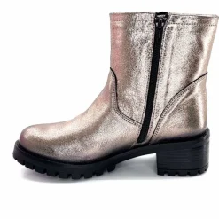 Rock|Bottines<follia dolce Bottines Bikers Ivoire Caici Cuir Métal Gris GrisMétal