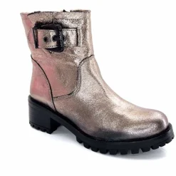 Rock|Bottines<follia dolce Bottines Bikers Ivoire Caici Cuir Métal Gris GrisMétal