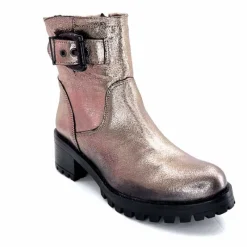 Rock|Bottines<follia dolce Bottines Bikers Ivoire Caici Cuir Métal Gris GrisMétal
