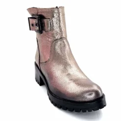 Rock|Bottines<follia dolce Bottines Bikers Ivoire Caici Cuir Métal Gris GrisMétal