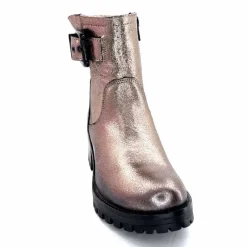 Rock|Bottines<follia dolce Bottines Bikers Ivoire Caici Cuir Métal Gris GrisMétal