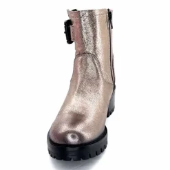 Rock|Bottines<follia dolce Bottines Bikers Ivoire Caici Cuir Métal Gris GrisMétal