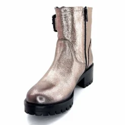 Rock|Bottines<follia dolce Bottines Bikers Ivoire Caici Cuir Métal Gris GrisMétal