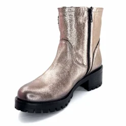 Rock|Bottines<follia dolce Bottines Bikers Ivoire Caici Cuir Métal Gris GrisMétal