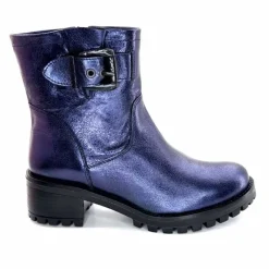 Rock|Bottines<follia dolce Bottines Bikers Ivoire Caici Cuir Bleu Nuit Marine