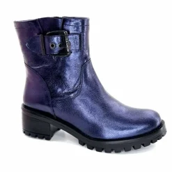 Rock|Bottines<follia dolce Bottines Bikers Ivoire Caici Cuir Bleu Nuit Marine