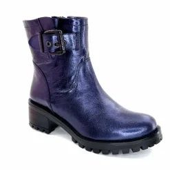 Rock|Bottines<follia dolce Bottines Bikers Ivoire Caici Cuir Bleu Nuit Marine