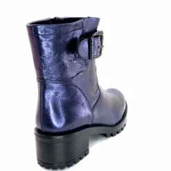 Rock|Bottines<follia dolce Bottines Bikers Ivoire Caici Cuir Bleu Nuit Marine