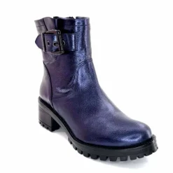 Rock|Bottines<follia dolce Bottines Bikers Ivoire Caici Cuir Bleu Nuit Marine