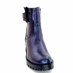 Rock|Bottines<follia dolce Bottines Bikers Ivoire Caici Cuir Bleu Nuit Marine