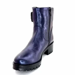 Rock|Bottines<follia dolce Bottines Bikers Ivoire Caici Cuir Bleu Nuit Marine