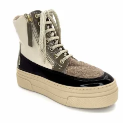 Fourrure|Compensées & Plateformes<Elena Bottines Fourrées 20339 Gill Cuir Crème Marron Gris BlancGrisClairMarron