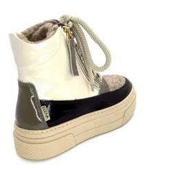 Fourrure|Compensées & Plateformes<Elena Bottines Fourrées 20339 Gill Cuir Crème Marron Gris BlancGrisClairMarron