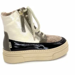 Fourrure|Compensées & Plateformes<Elena Bottines Fourrées 20339 Gill Cuir Crème Marron Gris BlancGrisClairMarron