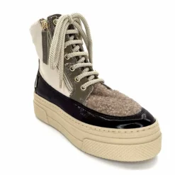 Fourrure|Compensées & Plateformes<Elena Bottines Fourrées 20339 Gill Cuir Crème Marron Gris BlancGrisClairMarron