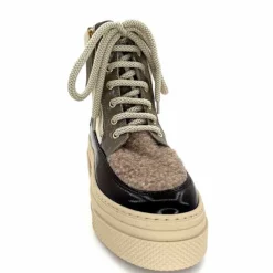 Fourrure|Compensées & Plateformes<Elena Bottines Fourrées 20339 Gill Cuir Crème Marron Gris BlancGrisClairMarron