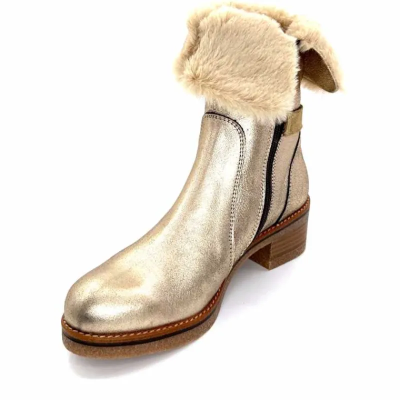 Fourrure|Elégant<MKD Bottines Fourrées Jessy Cuir Gold Or