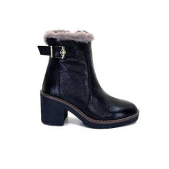 Neige|Fourrure<Ivoire-354 Bottines Fourrées Mouton Ivoire 109381 Cuir Noir