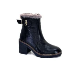 Neige|Fourrure<Ivoire-354 Bottines Fourrées Mouton Ivoire 109381 Cuir Noir
