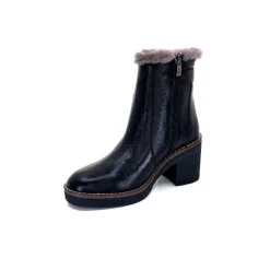 Neige|Fourrure<Ivoire-354 Bottines Fourrées Mouton Ivoire 109381 Cuir Noir