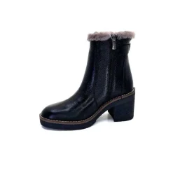 Neige|Fourrure<Ivoire-354 Bottines Fourrées Mouton Ivoire 109381 Cuir Noir