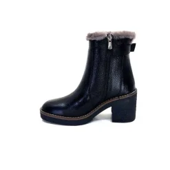 Neige|Fourrure<Ivoire-354 Bottines Fourrées Mouton Ivoire 109381 Cuir Noir