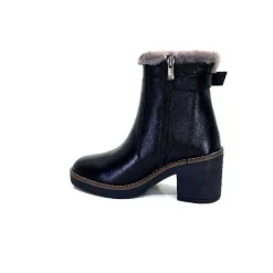 Neige|Fourrure<Ivoire-354 Bottines Fourrées Mouton Ivoire 109381 Cuir Noir