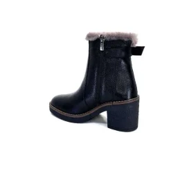 Neige|Fourrure<Ivoire-354 Bottines Fourrées Mouton Ivoire 109381 Cuir Noir