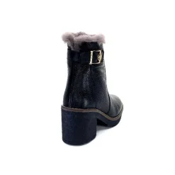 Neige|Fourrure<Ivoire-354 Bottines Fourrées Mouton Ivoire 109381 Cuir Noir