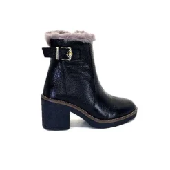 Neige|Fourrure<Ivoire-354 Bottines Fourrées Mouton Ivoire 109381 Cuir Noir