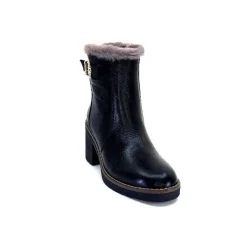 Neige|Fourrure<Ivoire-354 Bottines Fourrées Mouton Ivoire 109381 Cuir Noir