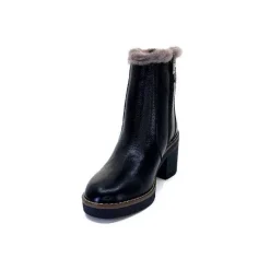 Neige|Fourrure<Ivoire-354 Bottines Fourrées Mouton Ivoire 109381 Cuir Noir
