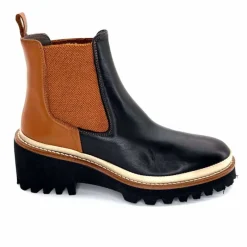Masculin|Fantaisie<XSA Bottines Legères 9176 Cuir Noir &amp; Camel BordeauxRouge
