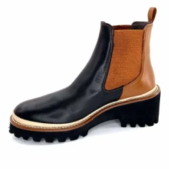 Masculin|Fantaisie<XSA Bottines Legères 9176 Cuir Noir &amp; Camel BordeauxRouge