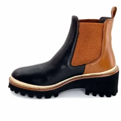 Masculin|Fantaisie<XSA Bottines Legères 9176 Cuir Noir &amp; Camel BordeauxRouge