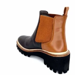 Masculin|Fantaisie<XSA Bottines Legères 9176 Cuir Noir &amp; Camel BordeauxRouge