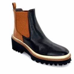 Masculin|Fantaisie<XSA Bottines Legères 9176 Cuir Noir &amp; Camel BordeauxRouge