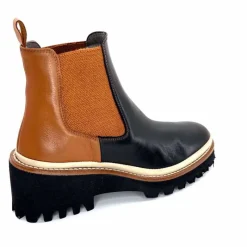 Masculin|Fantaisie<XSA Bottines Legères 9176 Cuir Noir &amp; Camel BordeauxRouge