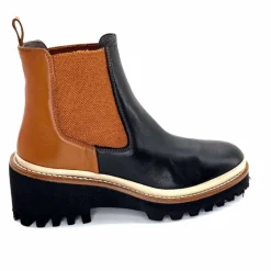 Masculin|Fantaisie<XSA Bottines Legères 9176 Cuir Noir &amp; Camel BordeauxRouge