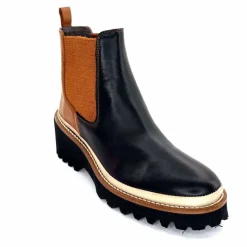 Masculin|Fantaisie<XSA Bottines Legères 9176 Cuir Noir &amp; Camel BordeauxRouge