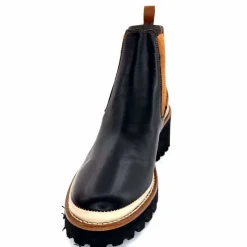 Masculin|Fantaisie<XSA Bottines Legères 9176 Cuir Noir &amp; Camel BordeauxRouge