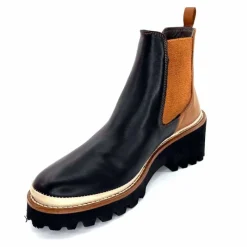 Masculin|Fantaisie<XSA Bottines Legères 9176 Cuir Noir &amp; Camel BordeauxRouge