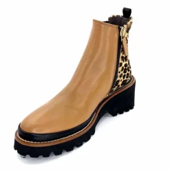Animalier|Elégant<XSA Bottines Légère 9829 Cuir Camel Léo CamelLéopard