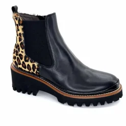 Animalier|Elégant<XSA Bottines Légère 9829 Cuir Noir Léo LéopardNoir